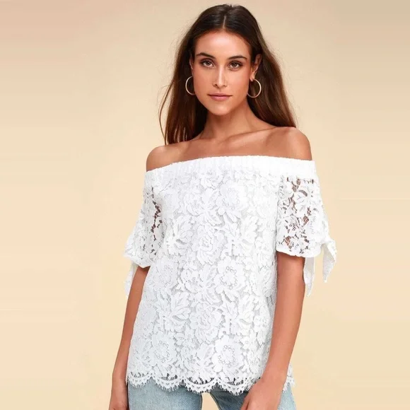 💥 CLEARANCE Over Floral Lace Boho Off Shoulder Top - Picture 5 of 7